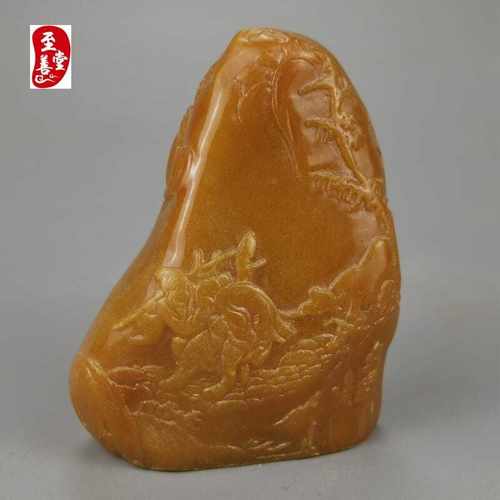 古玩收藏仿寿山石雕田黄石天伦之乐玉玺印章客厅装饰摆件