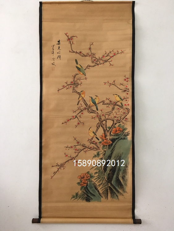 仿古画名人花鸟卷轴画客厅装饰画