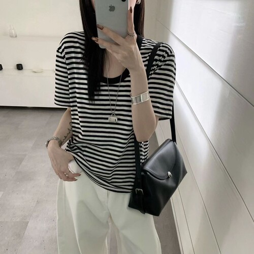 短袖韩版条纹棉女