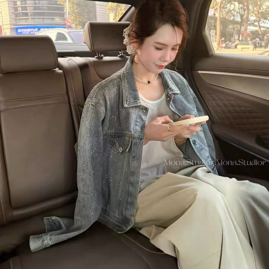 MONA春季新款韩版设计感重工烫钻牛仔外套女2026百搭显瘦短款外套