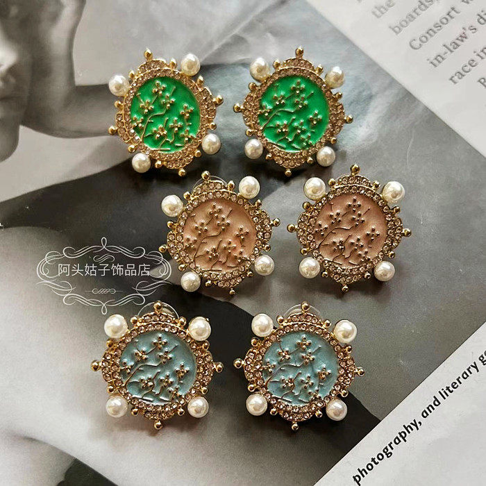 欧美宫廷风vintage复古气质彩色滴油珐琅花朵珍珠银针耳环耳饰女,饰品/流行首饰/时尚饰品新,耳环,淘宝优惠券,粉丝福利购,淘宝优惠卷