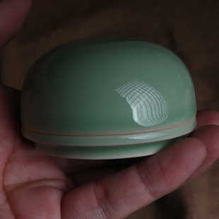 龙泉青瓷汝窑浅底高盖开片粉青豆青冰裂纹可盛朱砂印泥盒瓷缸