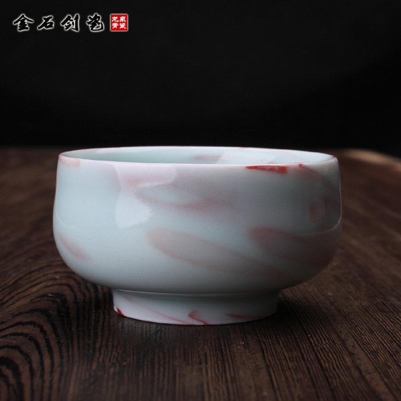 蒋同磊纯手工茶杯龙泉青瓷绞泥陶瓷功夫茶杯茶具杯子单杯 品茗杯