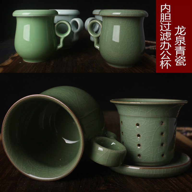 开片冰裂纹办公杯陶瓷绿茶带过滤图片