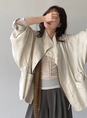 莱赛尔亚麻风衣外套女2026年春季新款高级感落肩抽中长款宽松大衣