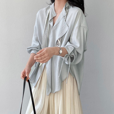 法式丝巾系带长袖衬衫女