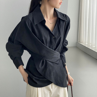 高级感不规则长袖衬衫女2026年秋季新款休闲款式收腰法式气质上衣
