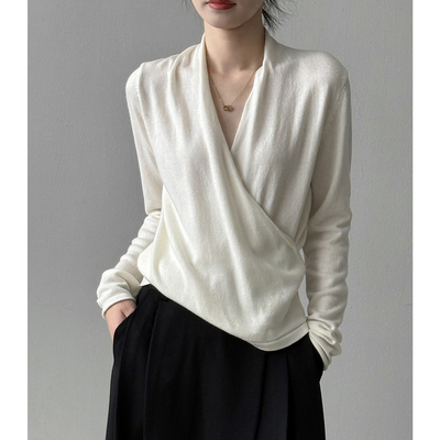 法式高级感V领长袖针织衫女