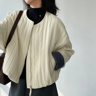 轻薄撞色短款休闲风夹克棉衣2025冬季新款宽松保暖时尚棉服外套女