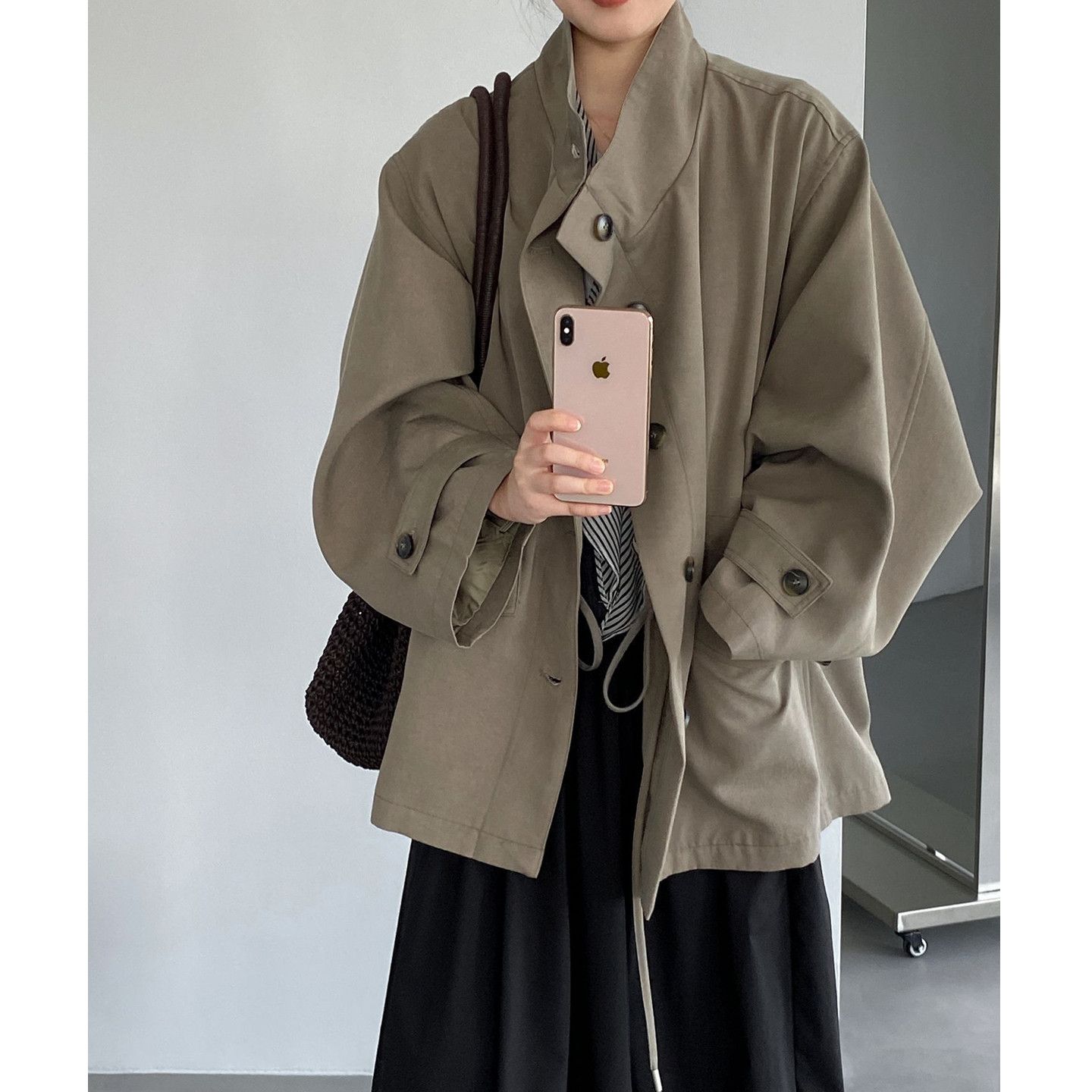 复古英伦风立领中长款风衣女2026秋季新款天丝收腰高级感大衣外套