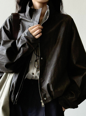 美式复古PU皮短款夹克皮衣女2025年秋季高级感休闲酷飒机车服外套