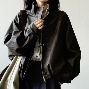 高级感休闲酷飒机车服外套 夹克皮衣女2025年秋季 美式 复古PU皮短款