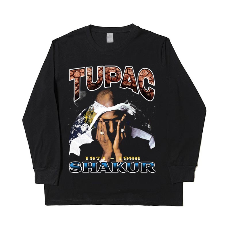 vintage图帕克人像印花嘻哈T恤