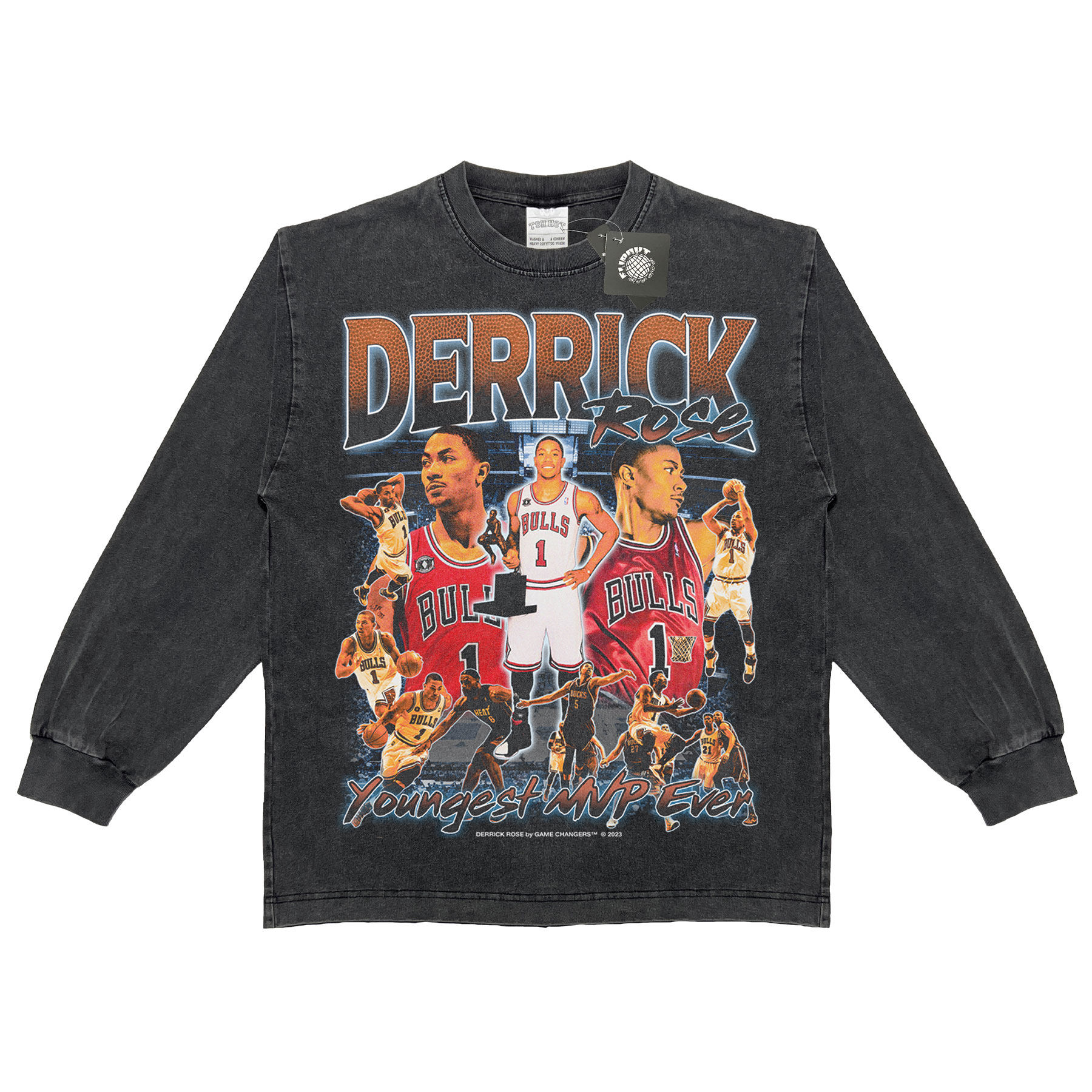 derrick rose德里克 罗斯数码印男女宽松纯棉人像长袖t恤