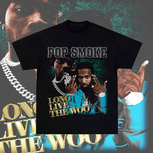 Pop Smoke vintage t shirt嘻哈说唱大印花人物复古短袖t恤