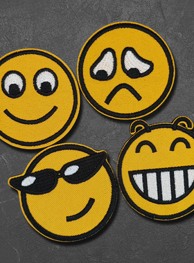 创意表情包刺绣魔术贴黄色笑脸臂章户外背包装饰贴士气章情侣章贴