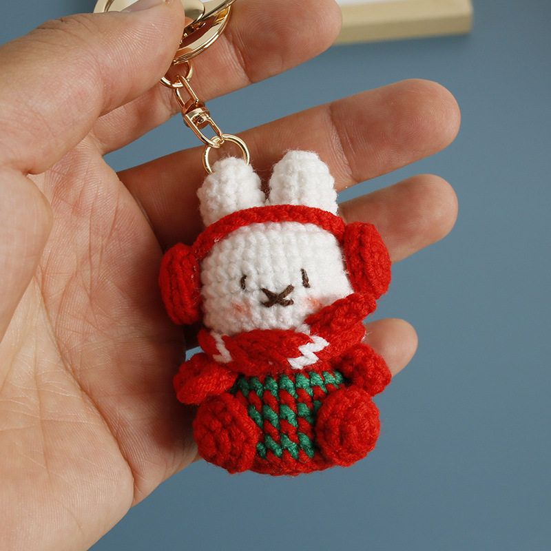 圣诞款手工编织米菲兔挂件 可爱毛线钩织动漫钥匙扣 手作包挂成品