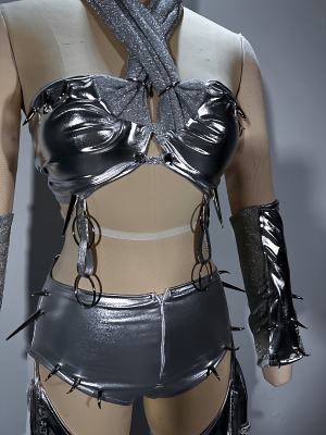 银色Y3K未来感女团打歌服舞台演出女歌手穿搭定制大码