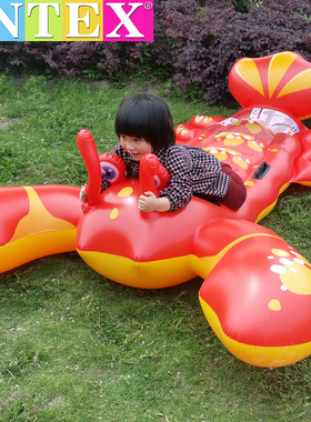 美国INTEX大龙虾坐骑儿童双人游泳圈 成人充气皮皮虾宝宝把手浮排