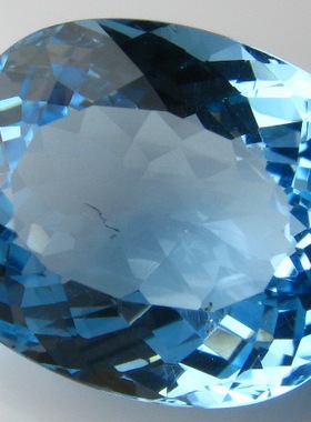 20.44克拉蓝色托帕石/蓝黄玉裸石戒指面纯净透明火彩好