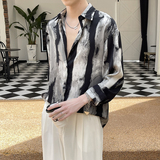 2025夏季男士衬衫宽松长袖衬衣冰丝印花风潮衬衫A202CS6001P60，男装衬衫，星座1311（原A202）