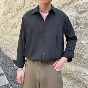 2025秋冬男士新款简约宽松落肩痞帅纯色长袖衬衫1311CS1901P60图片