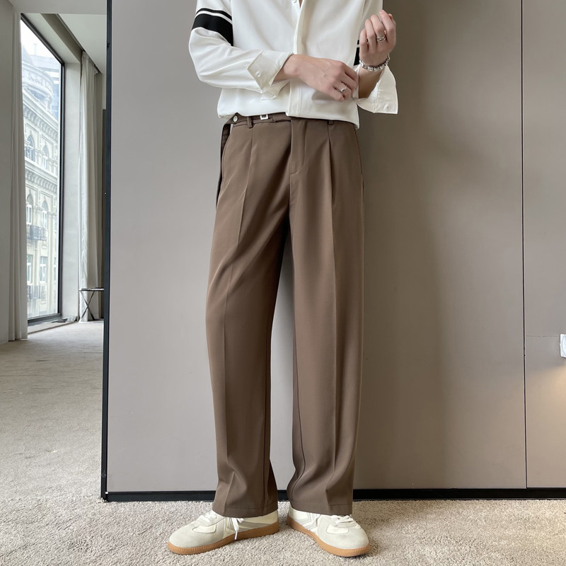 2025春夏轻熟风宽松腰带装饰休闲长裤韩版潮流男裤子A202K0031P65,男装休闲裤,星座1311（原A202）
