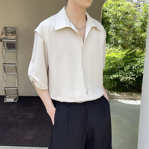 2025夏季新款冰丝高级感轻熟痞帅男士落肩短袖衬衫A202CS218P60图片