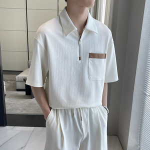 2025夏季男士高品质宽松短袖polo衫潮流英伦翻领t恤A202T2018P50图片