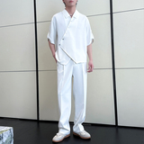 男夏季新款新中式冰丝短袖衬衫套装直筒宽松休闲裤A202TZ519P125，男装休闲裤，星座1311（原A202）