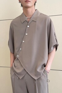 2025夏新款男士新中式休闲衬衫冰丝透气翻领宽松上衣A202CS519P60图片