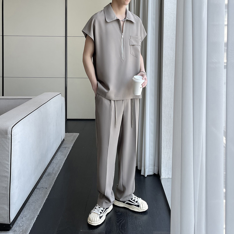 2025夏季新款高级套头冰丝无袖衬衫休闲长裤套装A202TZ911P120,男装衬衫,星座1311（原A202）