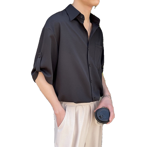 2025冰丝男士短袖衬衫宽松落肩衬衣抖音直播 A202C012P55控78图片