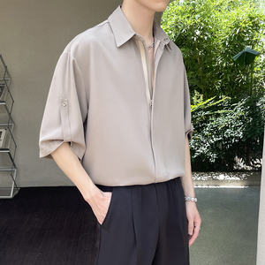 2025夏季新款隐形拉链高级感冰丝男士宽松短袖衬衫潮A202CS719P60图片
