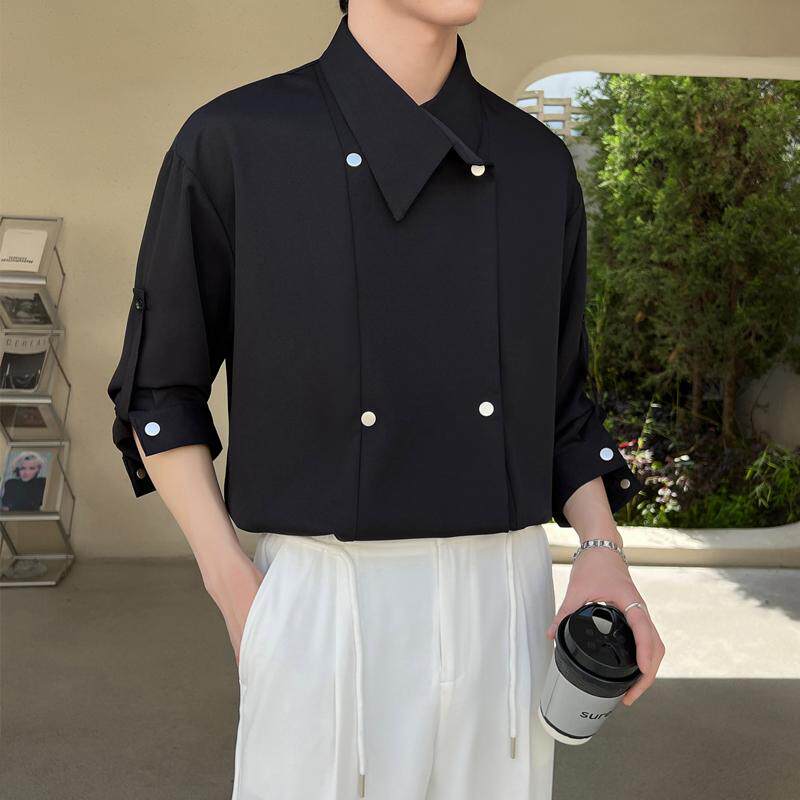 韩系冰丝双排扣衬衫男士春夏季高级感痞帅长袖衬衣A202CS619P75，男装衬衫，星座1311（原A202）