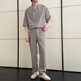 2025春夏新款男士短袖衬衫潮流痞帅冰丝直筒裤套装A202TZ615P120，男装衬衫，星座1311（原A202）