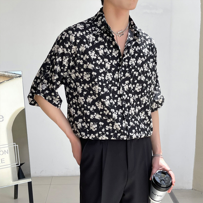 春夏新款高级感碎花衬衫男士短袖冰丝衬衣薄款A202CS316P50,男装T恤,星座1311（原A202）