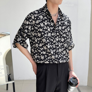 春夏新款高级感碎花衬衫男士短袖冰丝衬衣薄款A202CS316P50图片