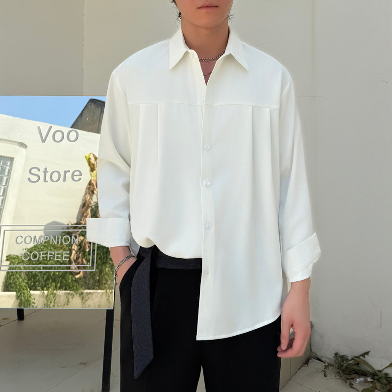 2025秋冬男士新款简约宽松落肩痞帅纯色长袖衬衫1311CS1901P60,男装衬衫,星座1311（原A202）