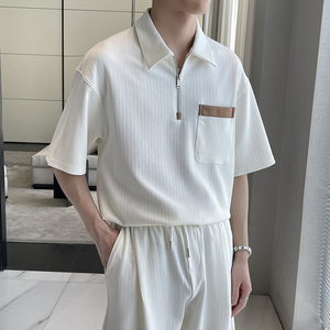 2025夏季男士高品质宽松短袖polo衫潮流英伦翻领t恤A202T2018P50图片