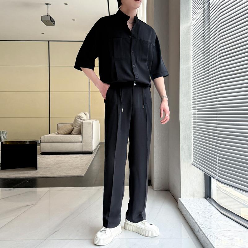 新款冰丝时尚短袖衬衫套装直筒宽松休闲长裤两件套A202TZ319P120,男装衬衫,星座1311（原A202）