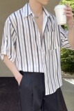 2025夏季男条纹短袖衬衫冰丝垂感轻熟风衬衣抖音A202CS918P55，男装T恤，星座1311（原A202）