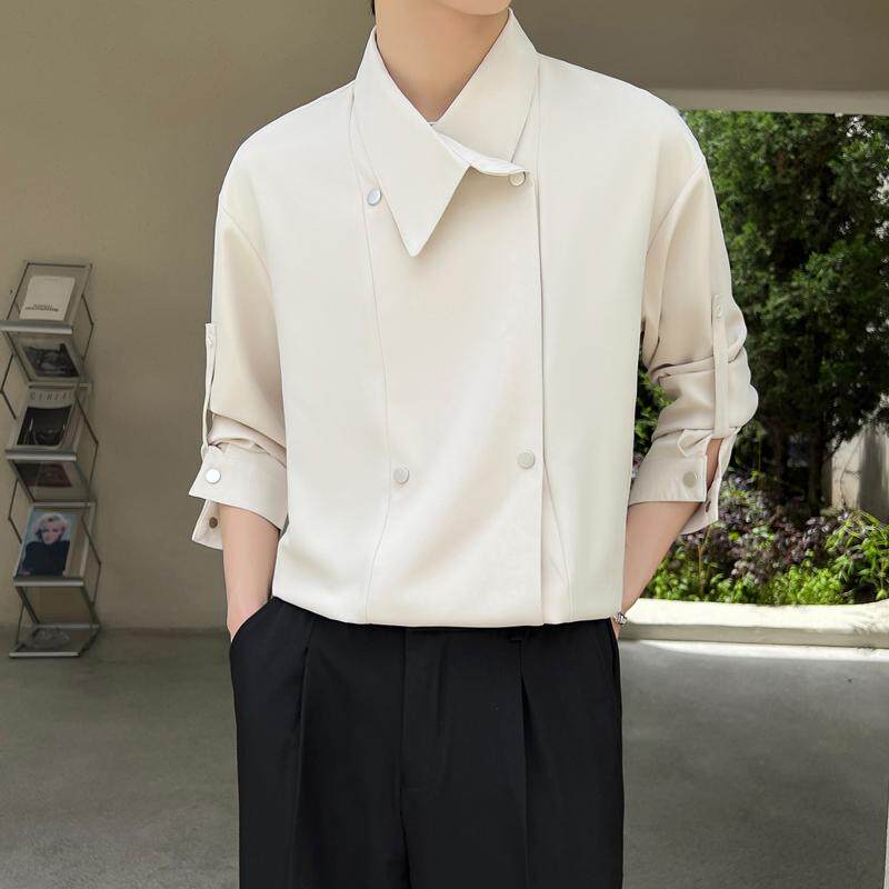 韩系设计感双排扣衬衫男士春夏季冰丝痞帅长袖衬衣A202CS619P75,男装衬衫,星座1311（原A202）