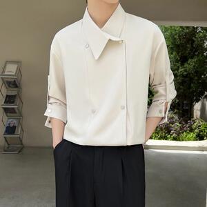 韩系设计感双排扣衬衫男士春夏季冰丝痞帅长袖衬衣A202CS619P75