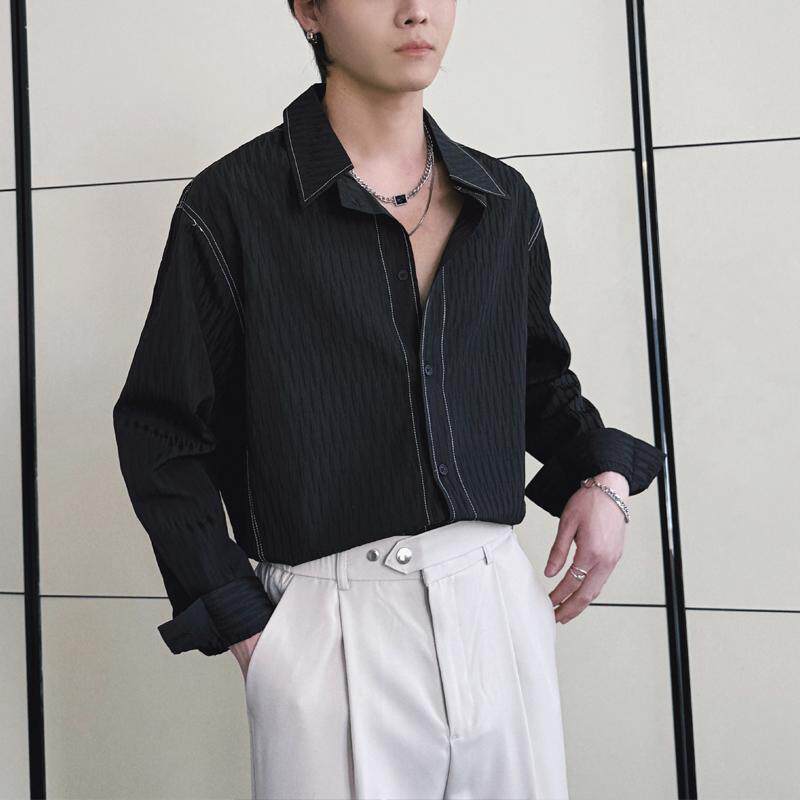 2025春夏男士新款肌理感禁欲系INS宽松落肩长袖衬衫A202CS8010P65,男装衬衫,星座1311（原A202）