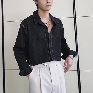 2025春夏男士新款肌理感禁欲系INS宽松落肩长袖衬衫A202CS8010P65图片