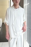 男不规则纯色衬衫五分短袖小众设计垂感摁扣冰丝衬衣A202CS919P65，男装衬衫，星座1311（原A202）