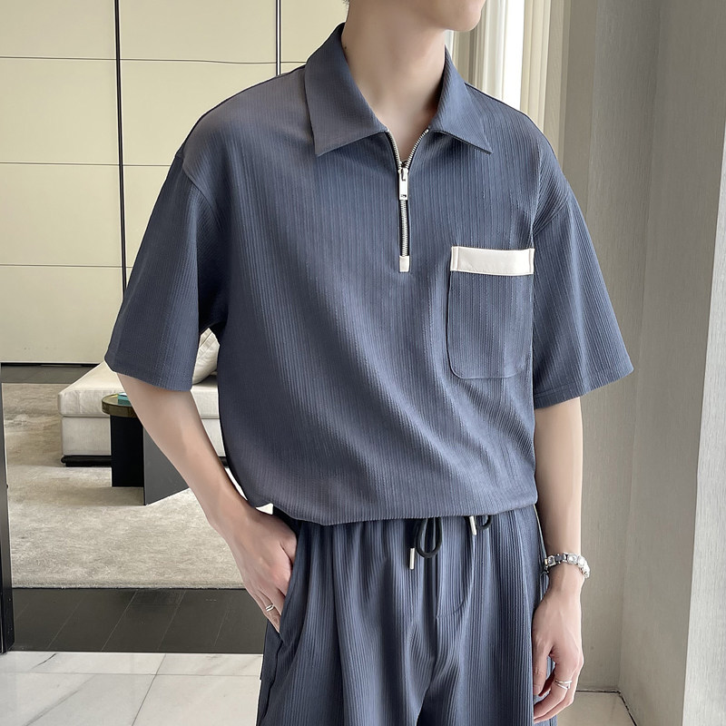 2025夏季男高品质英伦宽松短袖polo衫潮流翻领t恤 A202T2018P50图片