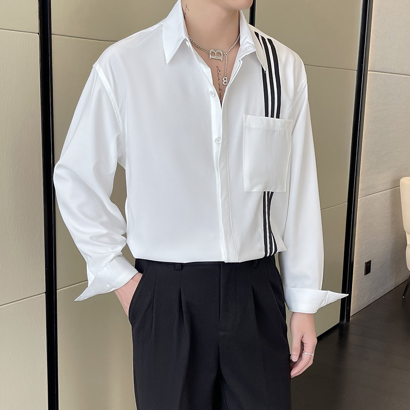 2025春夏高级感男英伦简约条纹宽松落肩长袖衬衫潮A202CS356P65图片