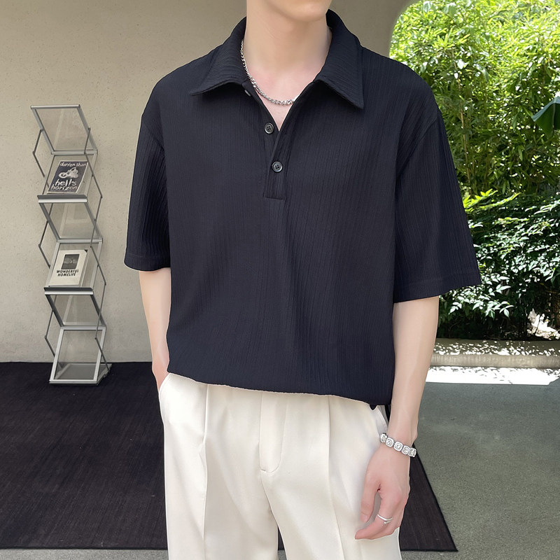 2025夏新款宽松落肩高级感短袖polo衫英伦痞帅男t恤A202T2015P50图片